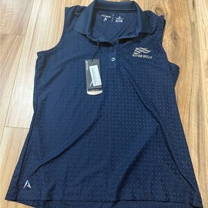 Antigua Dark Blue Sleeveless Polo with Embroidered Design